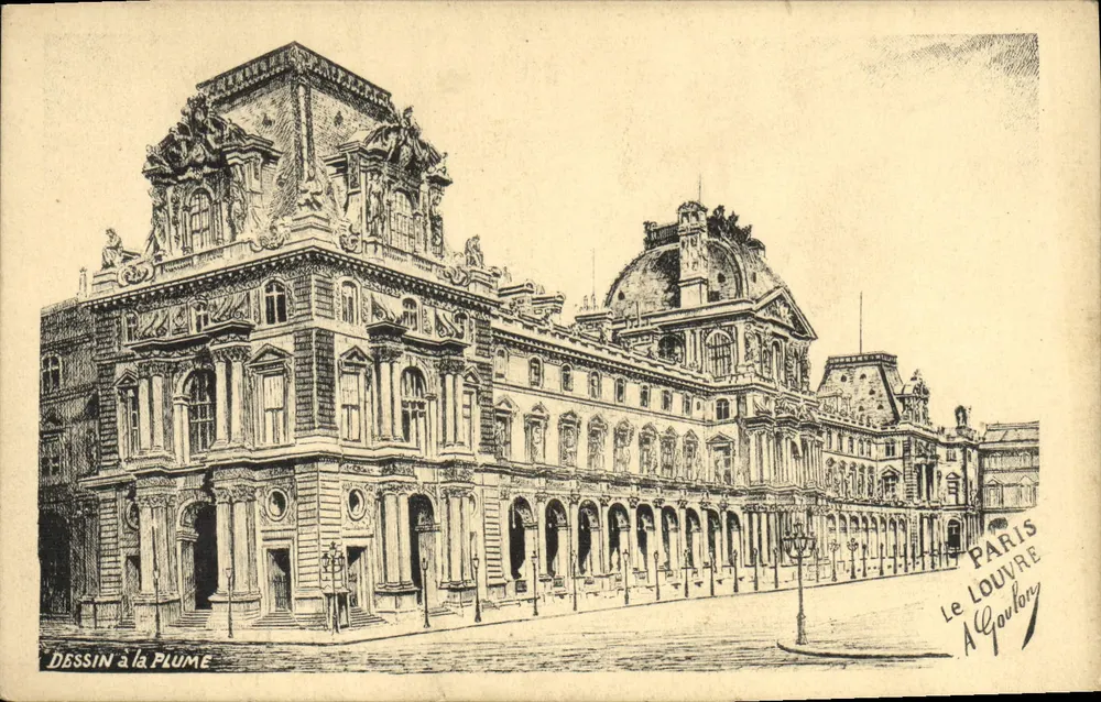 O Louvre — Paris — A. Goublon, Desenho com Caneta - Frente