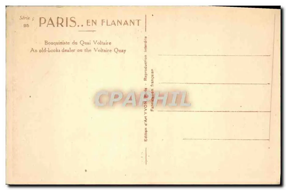 Paris. Flanieren — Buchhändler am Quai Voltaire — Art Edition YVON - Rückseite