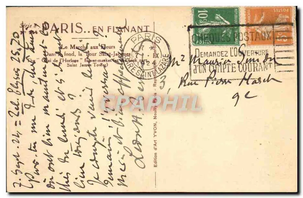 Mercado de Flores — Paris — Edição de Arte YVON, n° 207 - Verso