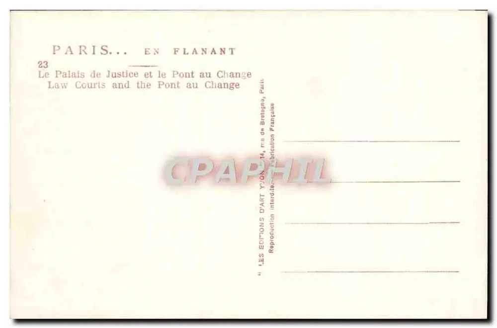 Paris — Das Palais de Justice und die Pont au Change — Éditions d'Art Yvon - Rückseite
