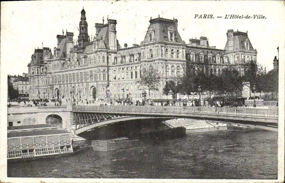 Paris — O Hôtel-de-Ville — vista com o ponte e a Seine - Frente