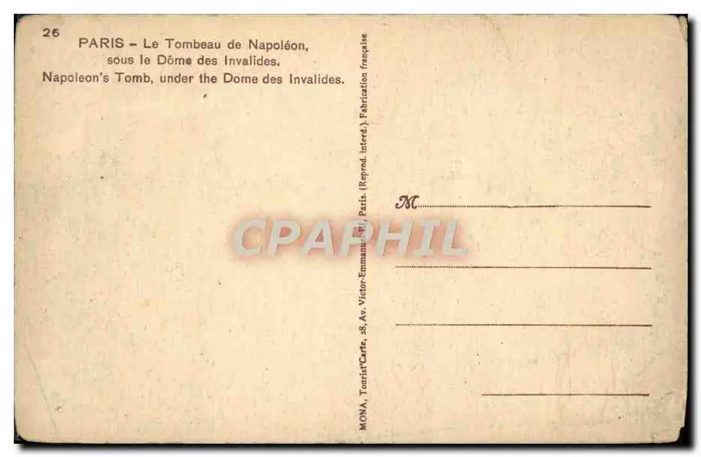 Tombeau de Napoléon — sous le Dôme des Invalides — éditeur MONA - Rückseite