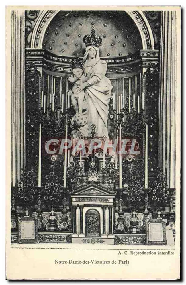 Nossa Senhora das Vitórias de Paris — estátua da Virgem com o Menino — A. C. Reprodução proibida - Frente