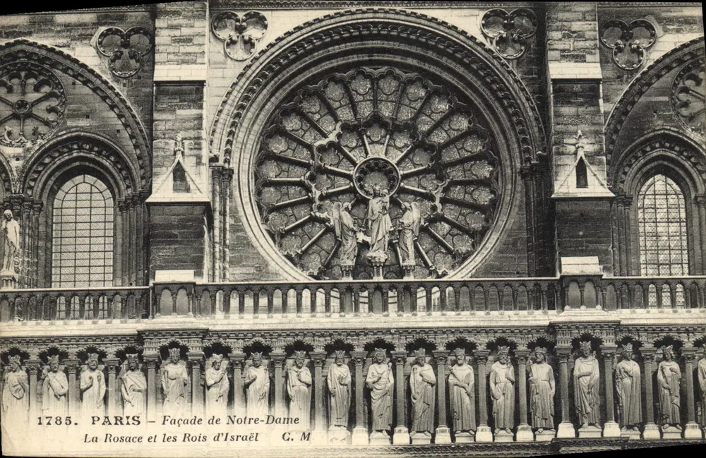Paris — Fassade der Notre-Dame — Die Rose und die Könige Israels — G. M. - Vorderseite