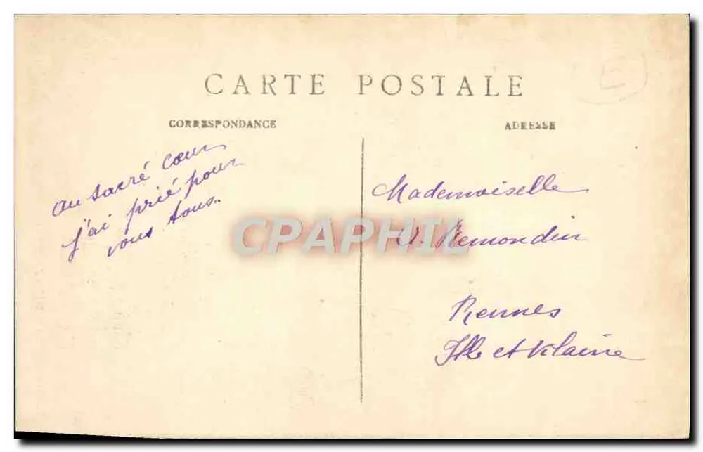 Sacré-Cœur von Montmartre — Erinnerung 1914 — J. H. abgegeben - Rückseite