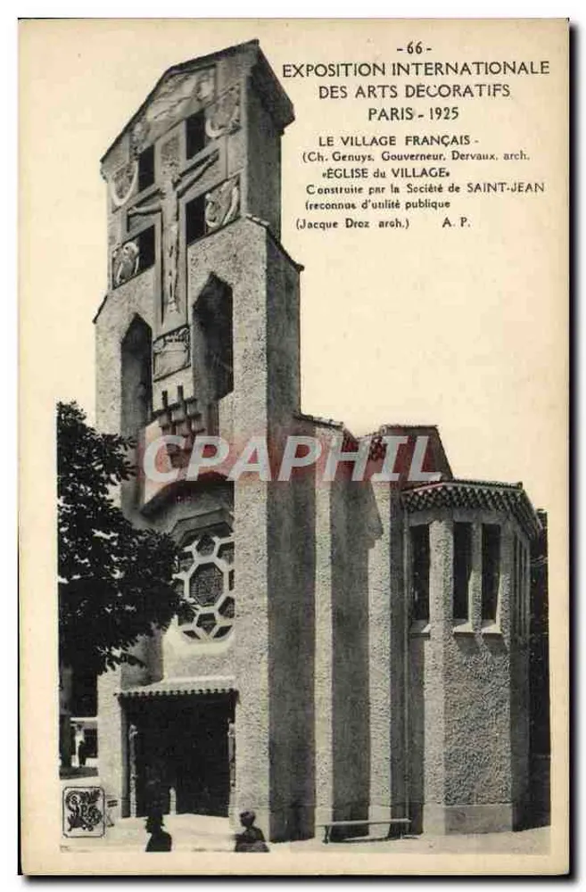 Kirche des französischen Dorfes — Internationale Ausstellung der dekorativen Künste, Paris 1925 — A.P. (Architekt: Jacque Droz) - Vorderseite