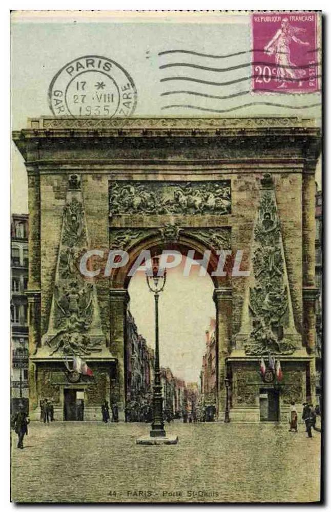 Paris - Porta Saint-Denis — vista da arco decorado — Impressora de Arte. Marselha - Frente