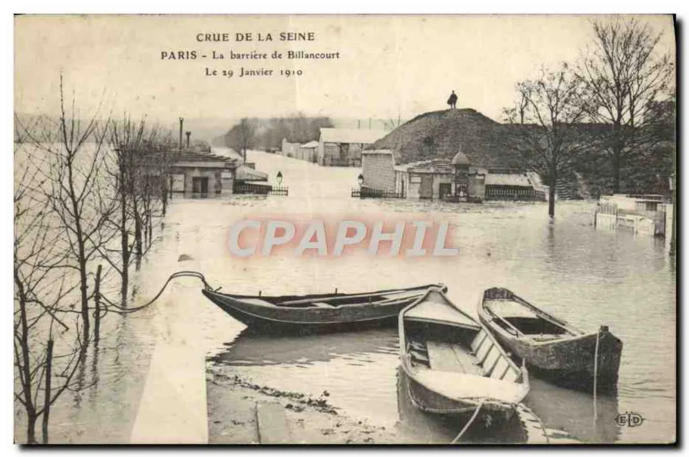 Überschwemmung der Seine — Paris - Die Billancourt-Barriere — 29. Januar 1910 — Verlag EID - Vorderseite