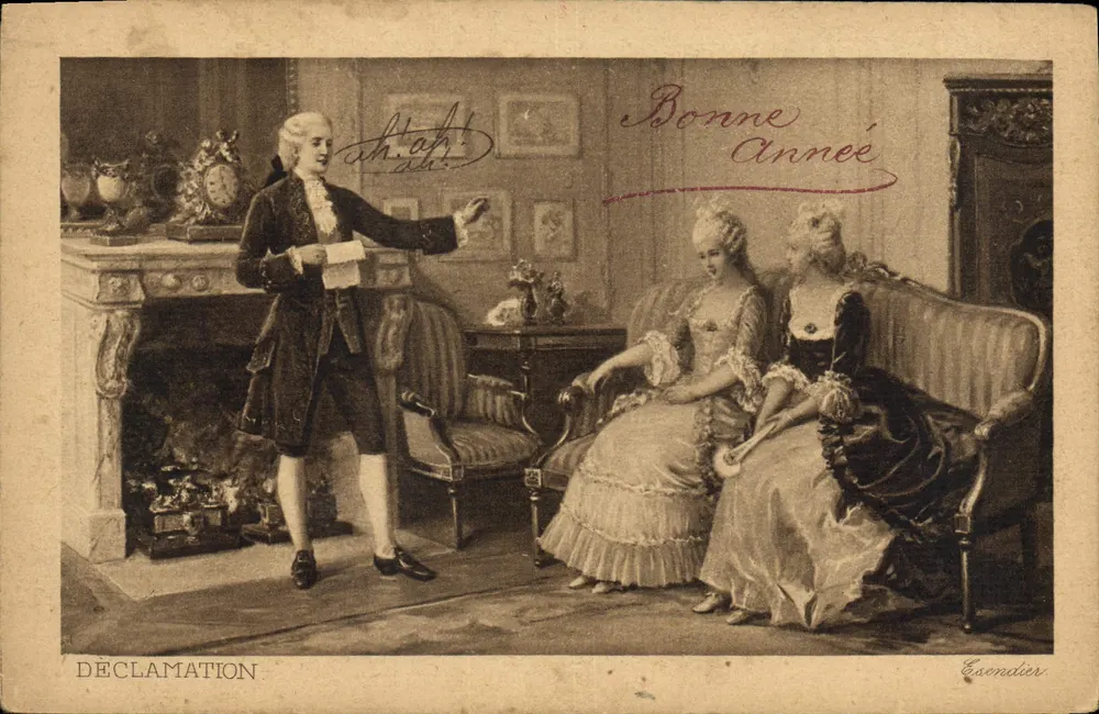 Déclamation — scène de salon avec homme et deux femmes — Essendier - Vorderseite