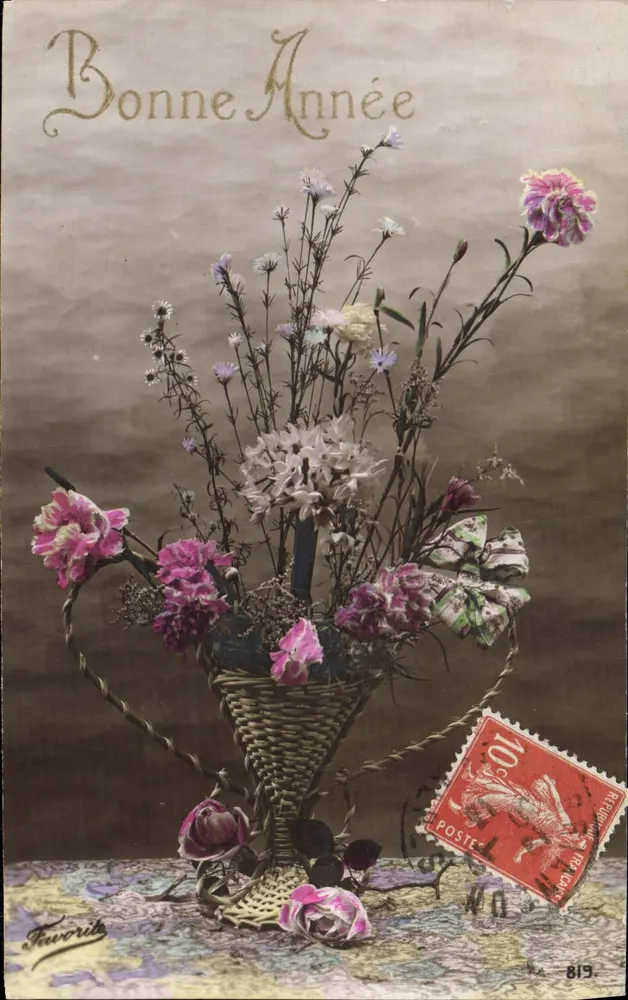 Bukiet kwiatów — Szczęśliwy Nowy Rok — Favorite, n°819 - Awers