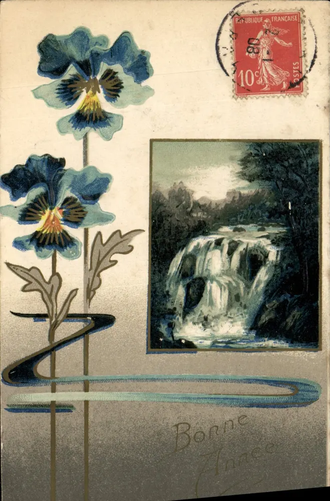 Pansy i wodospad — Dobre święta — wydawca Levelezó-Lap, n°1030 - Awers