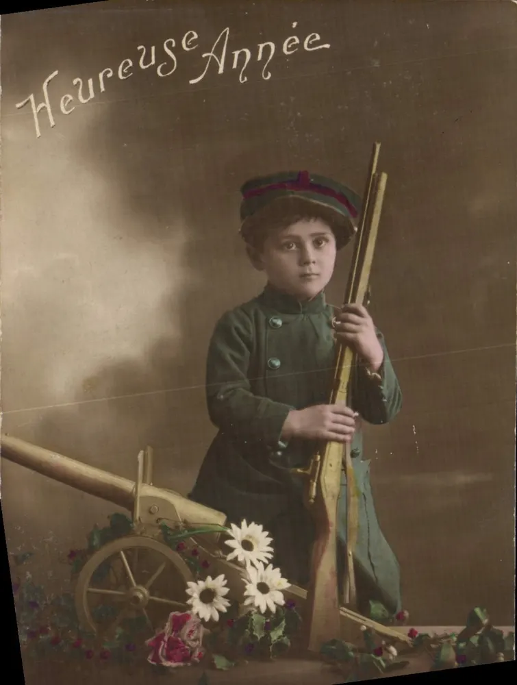 Kind in militärischer Uniform — mit Kanone und Blumen — Verlag Artibus, St. Denis - Paris, Nr. 640797 - Vorderseite
