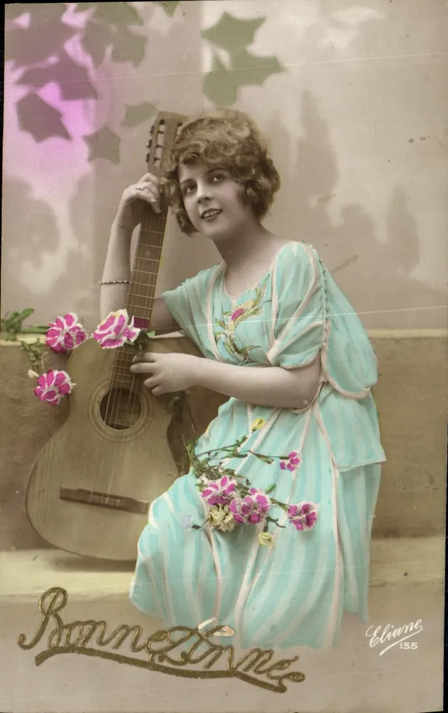 Junge Mädchen mit Gitarre — Frohe Weihnachten — Eliane 155 - Vorderseite