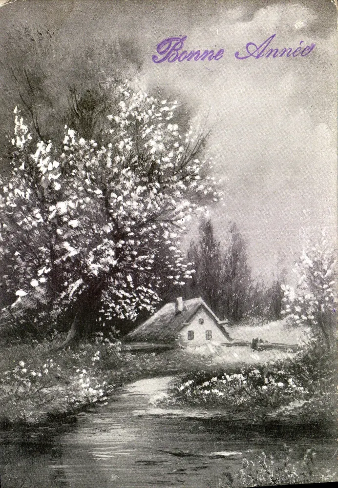 Winterlandschaft mit Haus — 'Bonne Année' — unbekannter Verlag - Vorderseite