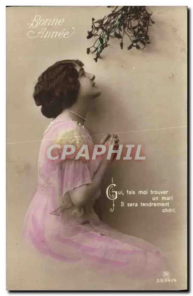 Junge Frau in rosa Kleid betend — Gutes Neues Jahr — Verleger G. P. n° 3934/4 - Vorderseite