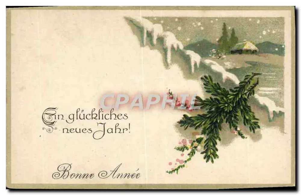 Tarjeta de felicitación de Navidad — paisaje invernal con cabaña — serie 700 - Anverso