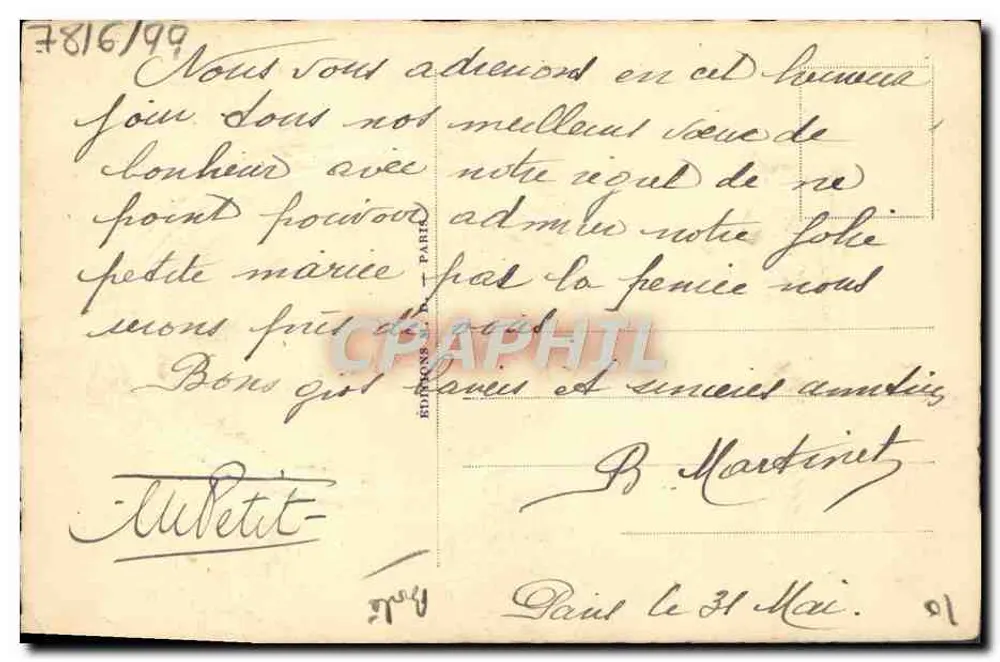 Arranjo de tulipas brancas — Vœux de Bonheur — Editor não identificado, número de série não visível - Verso