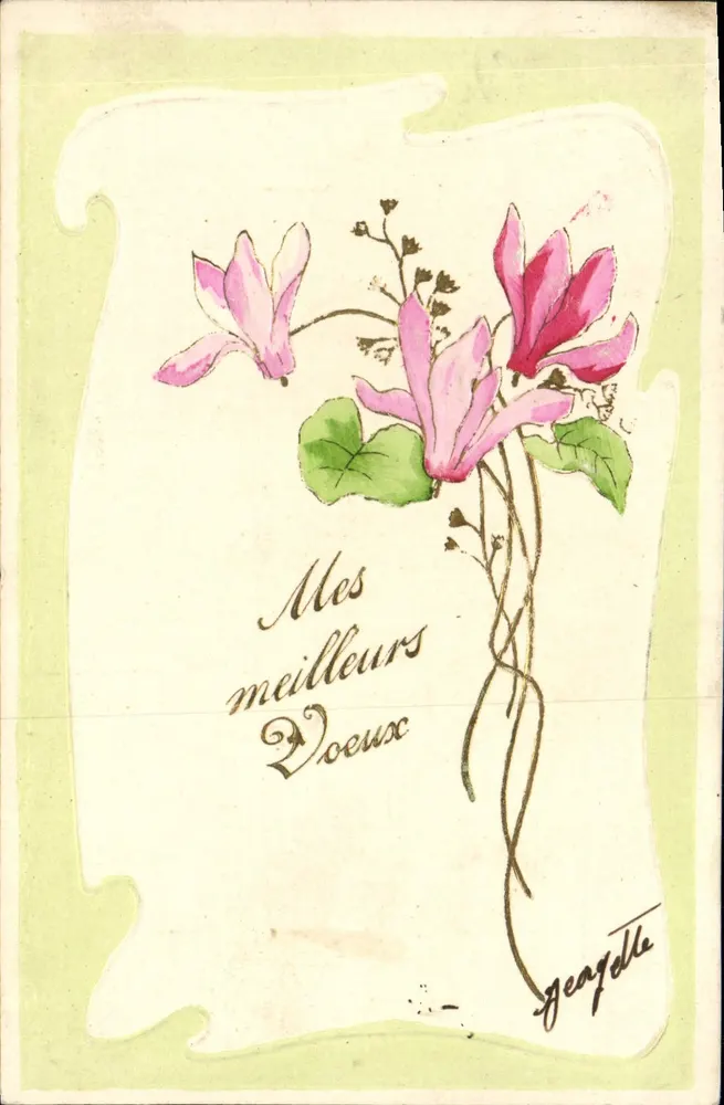 Flores de ciclaminas — 'Meus melhores cumprimentos' — Geangelle - Frente