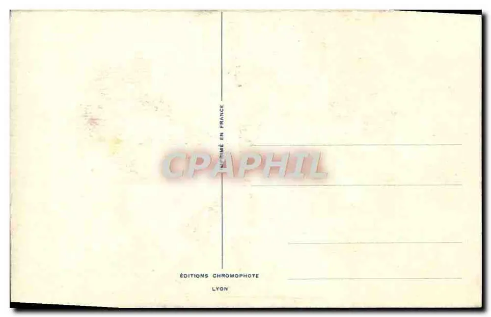 Winterlandschaft — verschneuter Dorf mit Mann in einem Boot — Éditions Chromophote, Lyon - Rückseite
