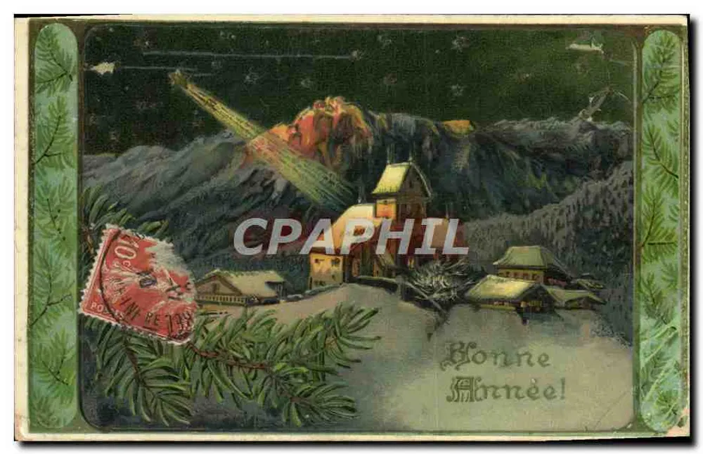 Village enneigé — scène de montagne sous un ciel étoilé — éditeur 'Printed in Germany' et n° 11046 gel - Vorderseite