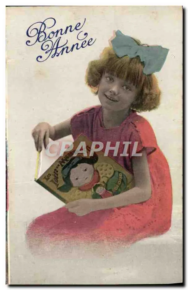 Mädchen mit Buch — Frohe Neujahr — französische Herstellung M.L. Paris, Serie Nr. 801-E - Vorderseite