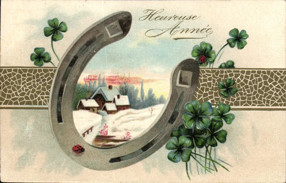 Heureuse Année — paysage hivernal dans un fer à cheval — éditeur HAT, série 6150 - Vorderseite
