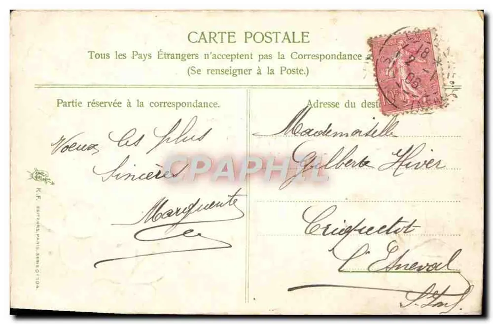Fleurs et champignons — Carte de vœux avec texte imprimé et motifs décoratifs — Éditeur K.F. ERTZMAN PANIA ARME OTTOA - Verso