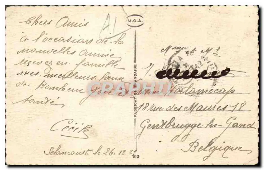 Paysage hivernal — village au bord d'un lac avec église — éditeur M.G.A. (verso) - Rückseite