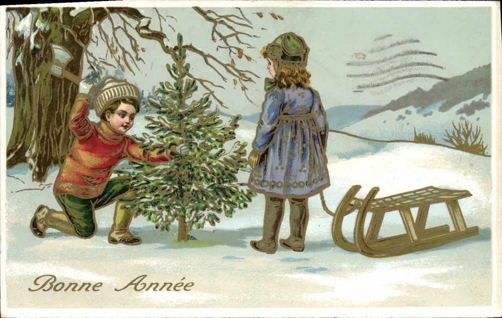 Kinder wählen einen Weihnachtsbaum — Frohe Neujahr — STAMPATA IN ITALIA - Vorderseite
