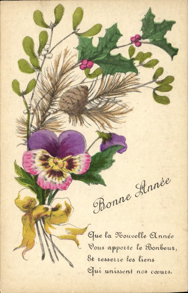 Arranjo de flores e folhagem — Boa Ano — G. Hardel, Paris - Frente