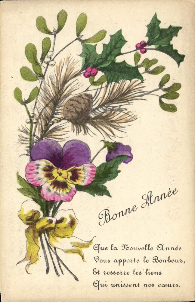 Bouquet van bloemen en bladeren — goede wensen voor het nieuwe jaar — G. Harel, Uitgever, Parijs - Voorkant