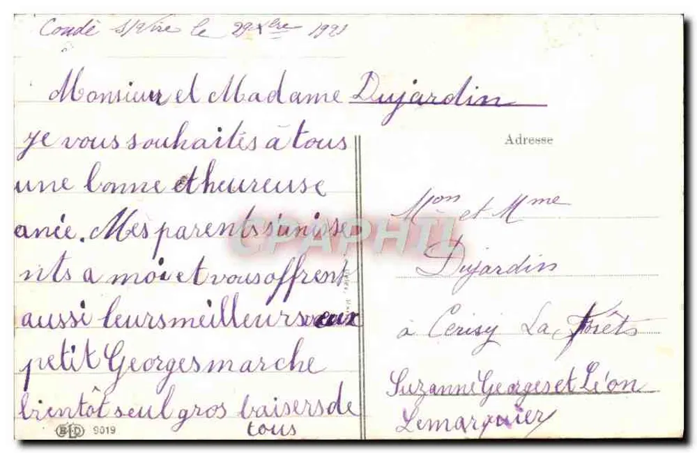 Schneefeld — Hirsche und Wolf — Text 'Guten Jahresbeginn' - Rückseite