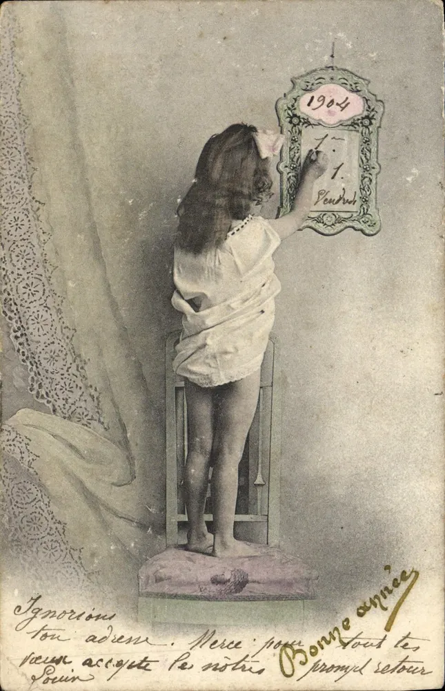Menina escrevendo em um quadro — 1904 — Ed. 59 Clément, Tournier & Cie, Genève - Frente
