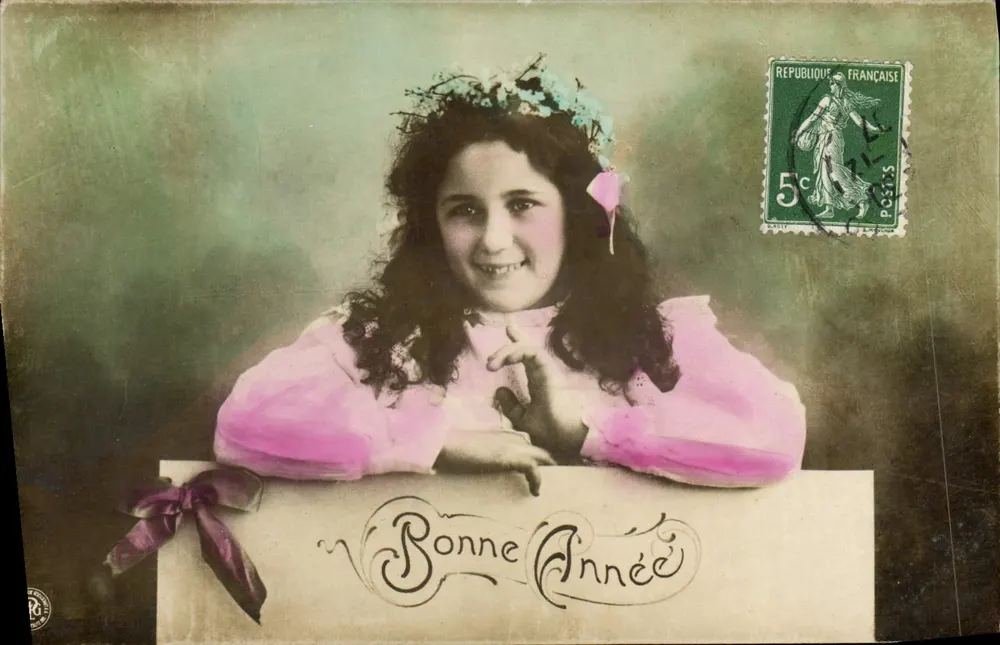 Menina em vestido rosa — Boa Ano — Oranotypie, St. Louis 1904 - Frente