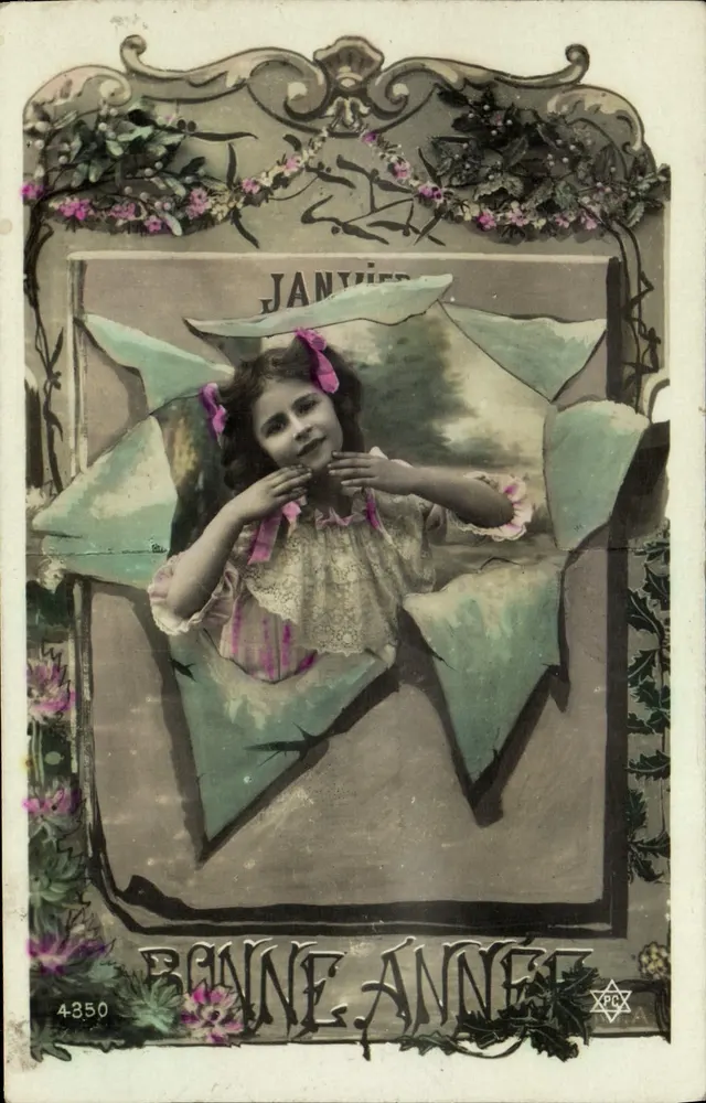 Menina com vestido de flores — 'Bom Ano' — Janvies, n° 4350 - Frente