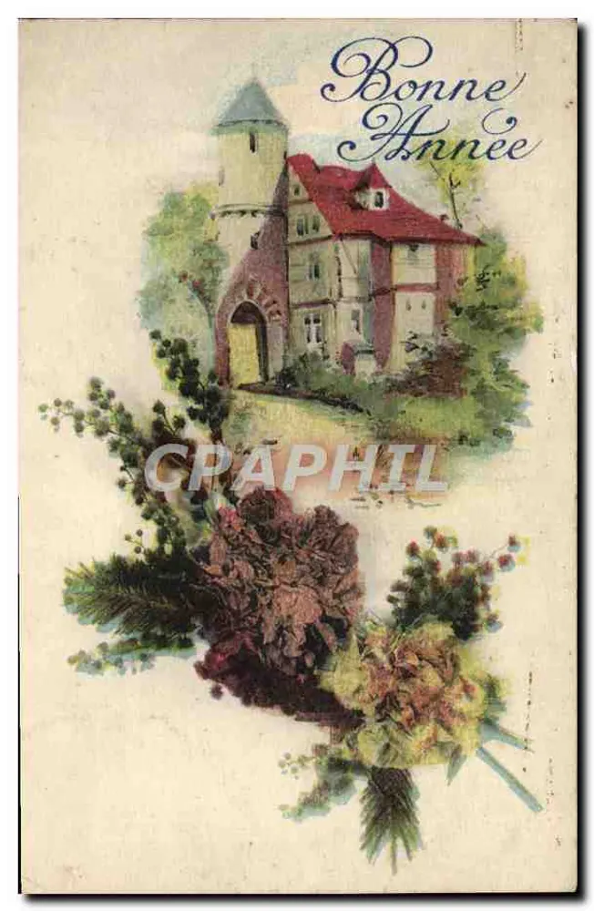 Schloss mit Turm — Frohe Weihnachten — Französische Herstellung, Serie 323 - Vorderseite