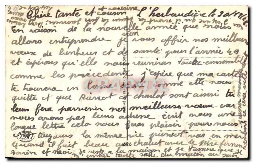 Schneeviertel — Winteransicht mit Brücke — Text 'Bonne Année' — unbekannter Verleger - Rückseite