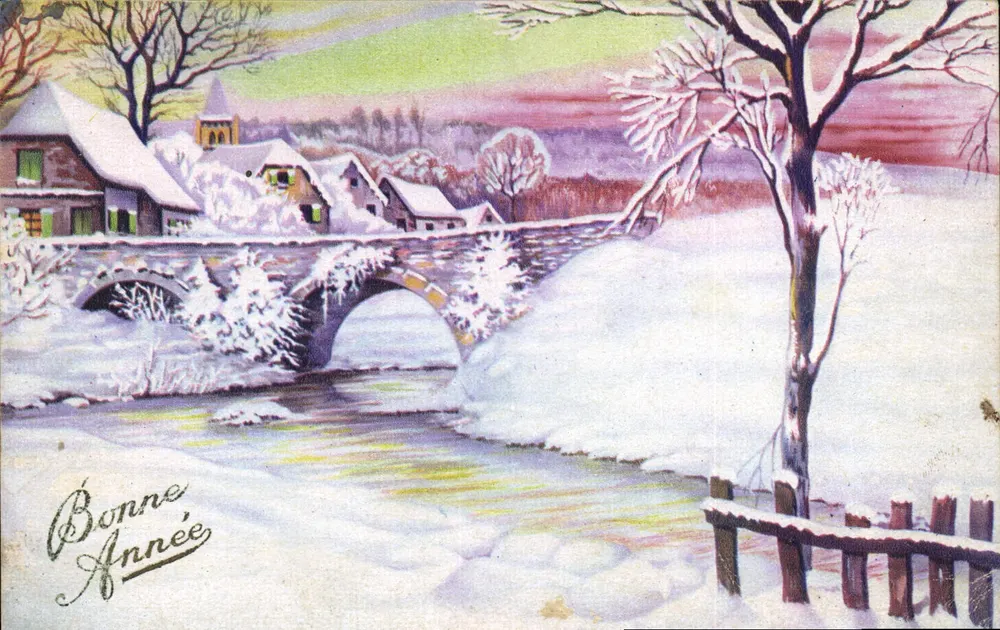 Winterlandschaft mit Brücke — 'Bonne Année' — Verlag nicht sichtbar - Vorderseite