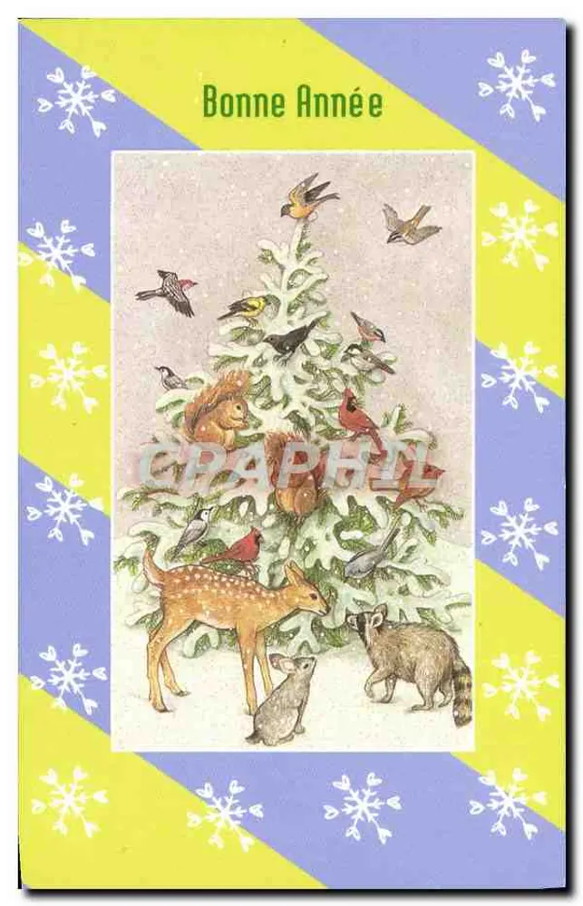 Weihnachtsbaum mit Tieren — Frohe Neujahr — Verlag nicht sichtbar - Vorderseite