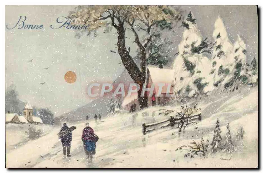 Winterlandschaft — Frohe Weihnachten — V. K., Wien, Nr. 5223 - Vorderseite