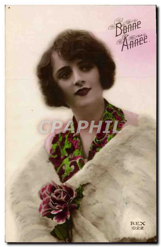 Junge Frau in Pelz — Frohe Neujahr 1922 — REX - Vorderseite