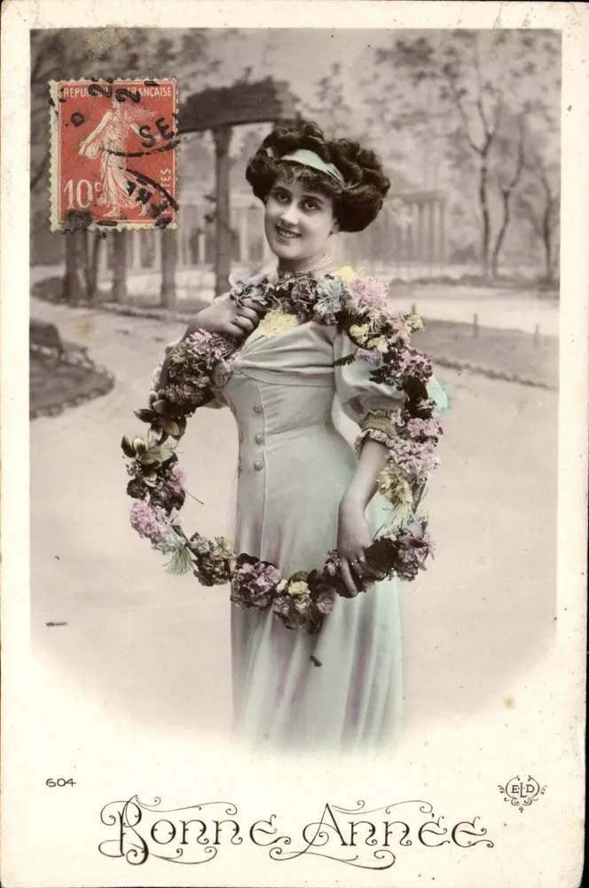Frau mit Blumenkrone — Ronne & Année, Verlag — Nr. 604 - Vorderseite
