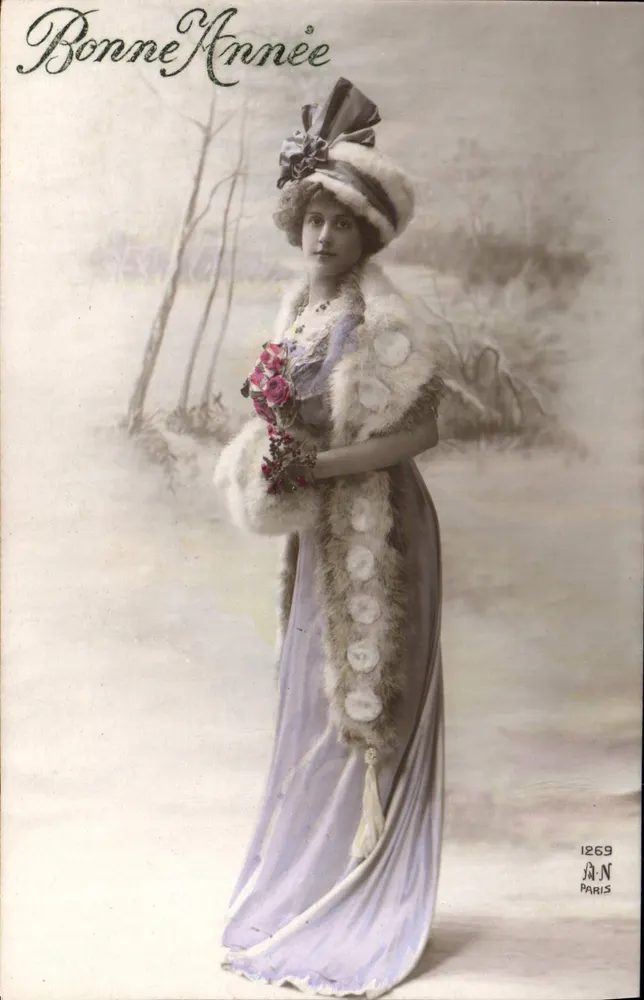 Frau in Abendkleid und Pelz — Frohe Neujahr — A.N. Paris, n° 1269 - Vorderseite