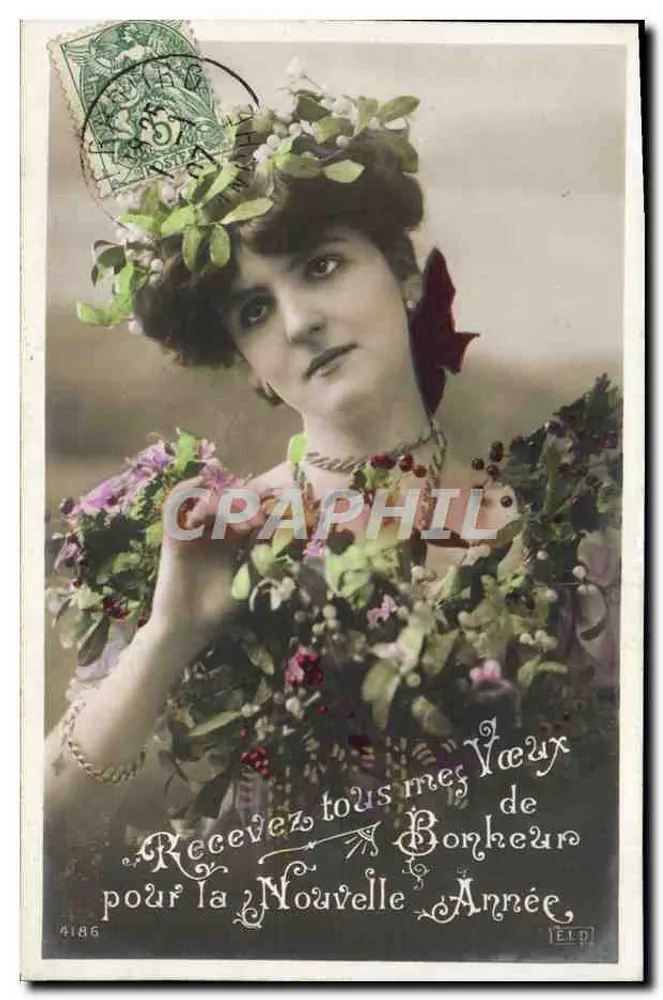 Frau mit Blütenkrone — Neujahrswünsche — Verlag ELD, Nr. 4186 - Vorderseite