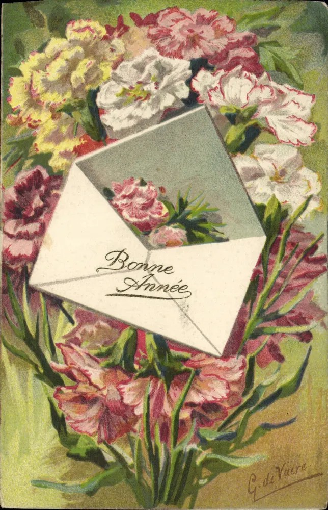 Frühlingsblumen — Frohe Neujahr — G. de Vaure - Vorderseite