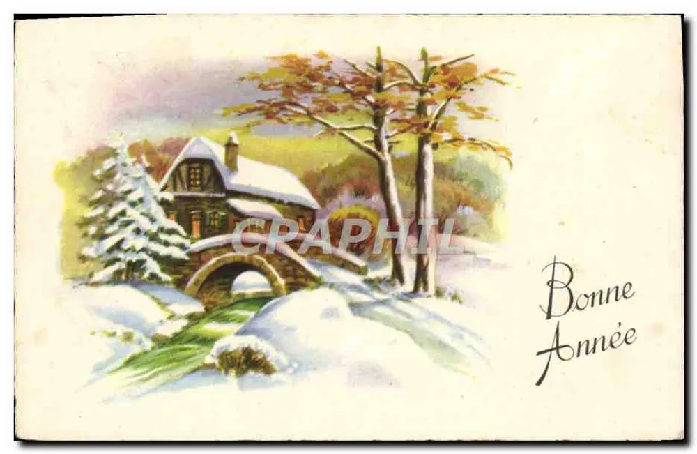 Winterlandschaft mit Haus und Brücke — Frohe Weihnachten — Unbekannter Verlag, Serie Nr. 1825 - Vorderseite