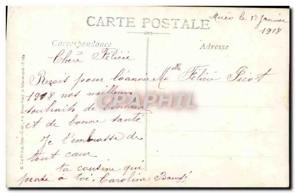 Frau im grünen Kleid mit Rose — Ansichtskarte unterschrieben von 'Bonne Annie' — E. Le Doly, Dijon, n° 107 - Rückseite