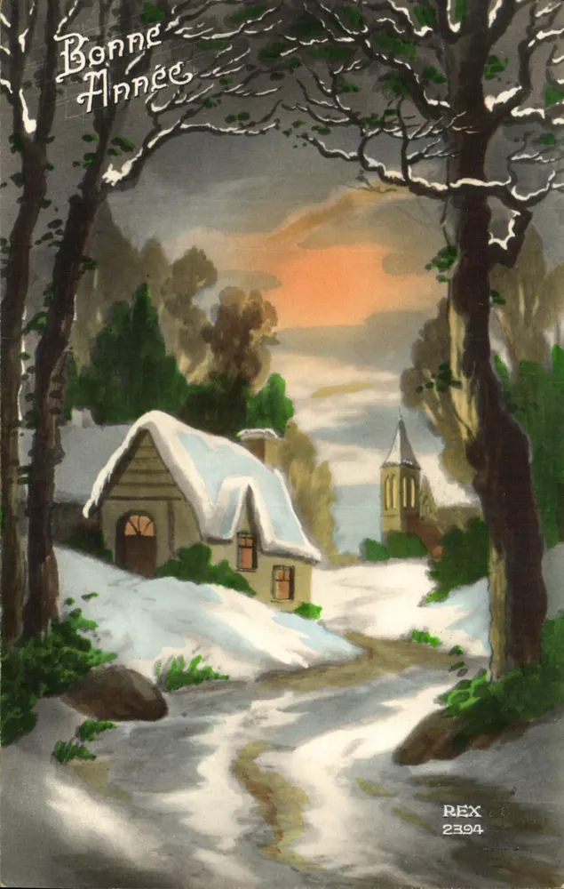 Winterlandschaft mit Haus und Kirche — REX 2394 - Vorderseite