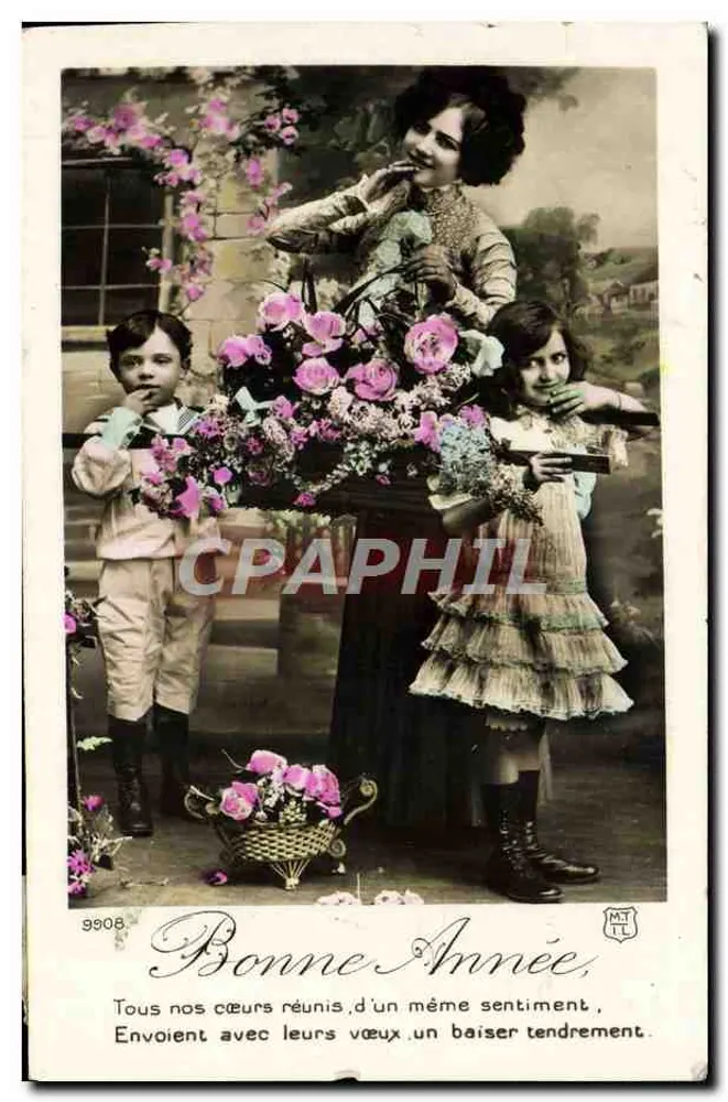 Familie mit Rosenstrauß — MTL 9908 — Verleger MTL - Vorderseite