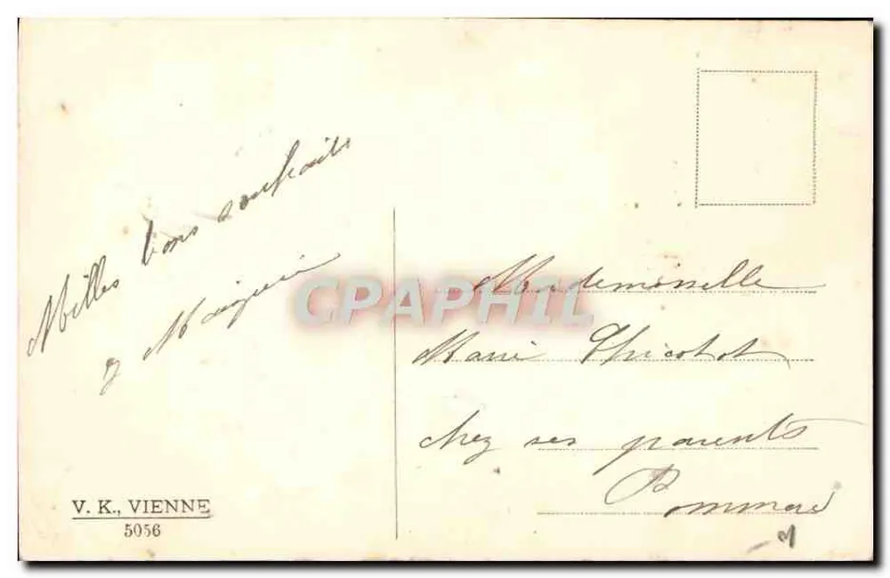 Kind mit Schwein und Hund — Winterlandschaft — V.K., Wien 5058 - Rückseite